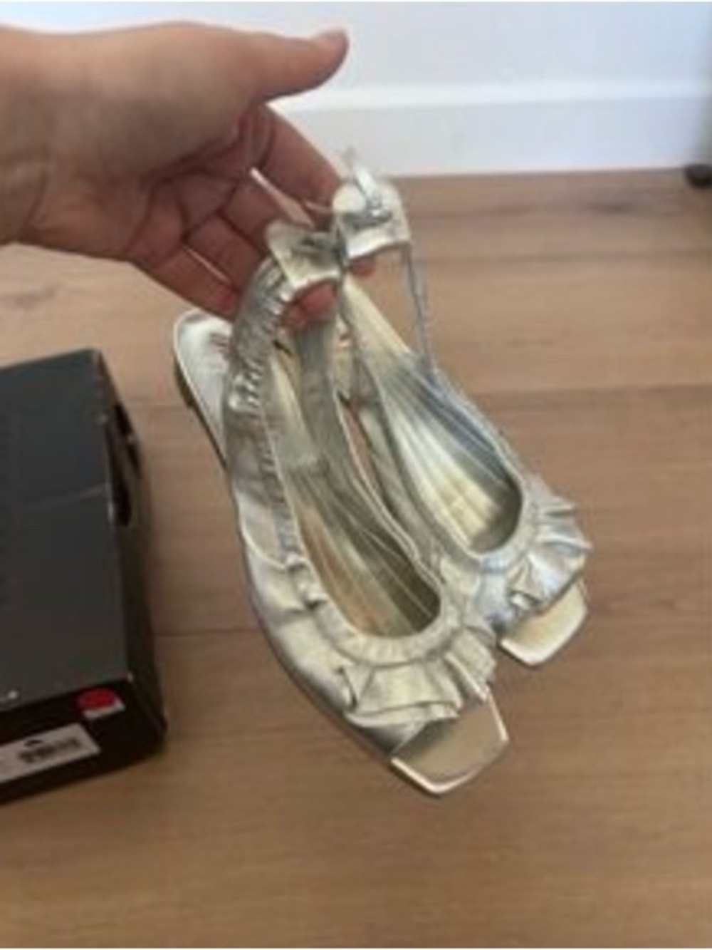 Miss Sixty Silver Ruffle Slingback Peep-Toe Flats